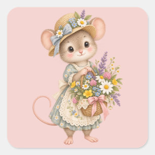 Cute Woodland Mouse – European Cottage Garden Illu Square Sticker
