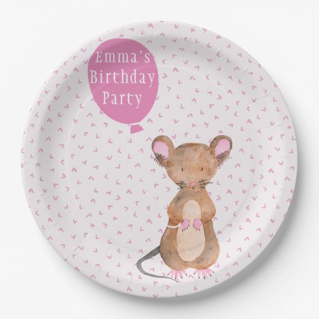 Cute Woodland Mouse | Kids Birthday Paper Plates (Front)