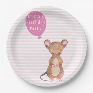 Cute Woodland Mouse Kids Birthday Paper Plates