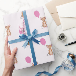 Cute Woodland Mouse Matte Wrapping Paper, 30" x 6' Paper