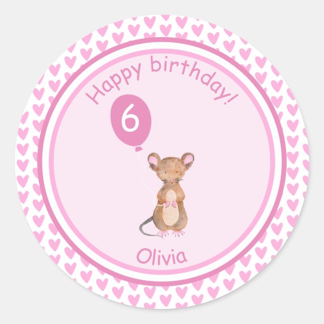 Cute Woodland Mouse - Personalised Kids Birthday Classic Round Sticker (Front)