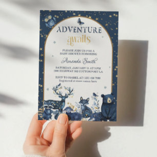 Cute Woodland Night Animal Adventure Baby Shower Invitation