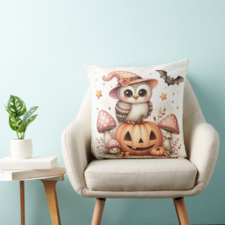 Cute woodland owl and pumpkin design cushion