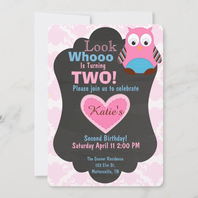 Cute Woodland Owl Birthday invitation 5 (Front)