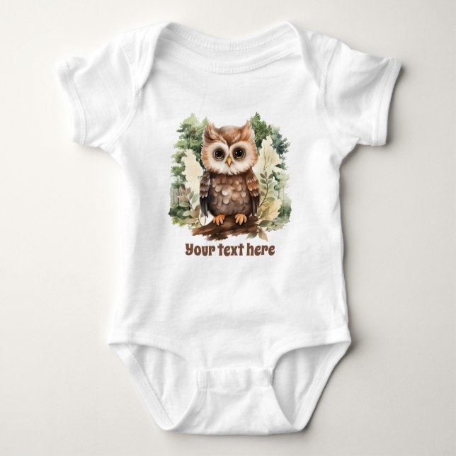 cute woodland owl unisex add text baby bodysuit (Front)