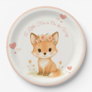 Cute Woodland Pastel Baby Fox Girl Baby Shower Paper Plate