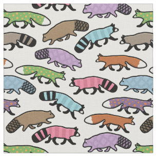 Cute Woodland Pastel Racoon, Fox, Beaver Fabric