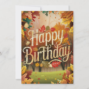 Cute Woodland Pumpkin Autumn Fall Happy Birthday Card