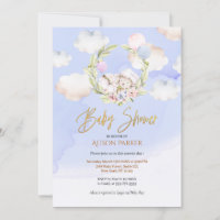 Cute Woodland Rabbit Floral Blue Sky Baby Shower