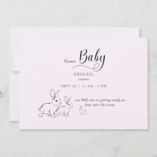 Cute Woodland Rabbit Pink Baby Shower  Invitation