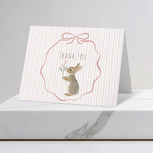 Cute Woodland Rabbit Watercolor Girl Baby Shower Thank You Card