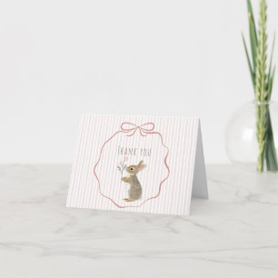 Cute Woodland Rabbit Watercolor Pink Baby Shower Thank You Card