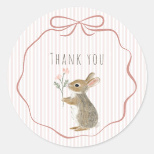 Cute Woodland Rabbit Watercolor Thank You Classic Round Sticker