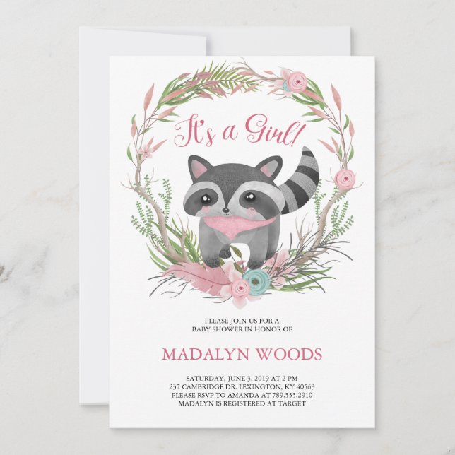 Cute Woodland Racoon Baby Shower Invitation (Front)