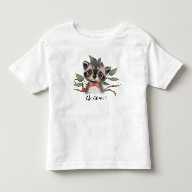 Cute Woodland Racoon with Child's Name Toddler T-Shirt (Front)