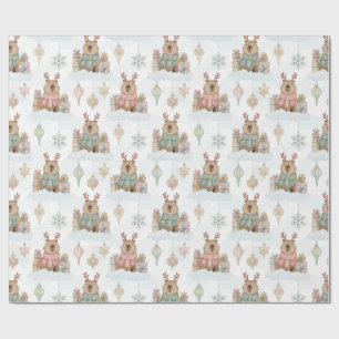 Cute Woodland Reindeer Capybara Christmas Wrapping Paper