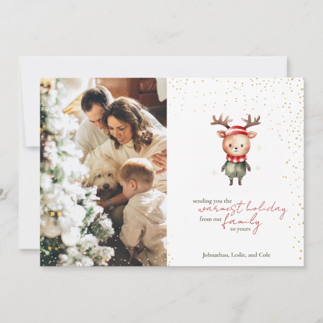 Cute Woodland Reindeer Christmas Elf Holiday Card (Front)
