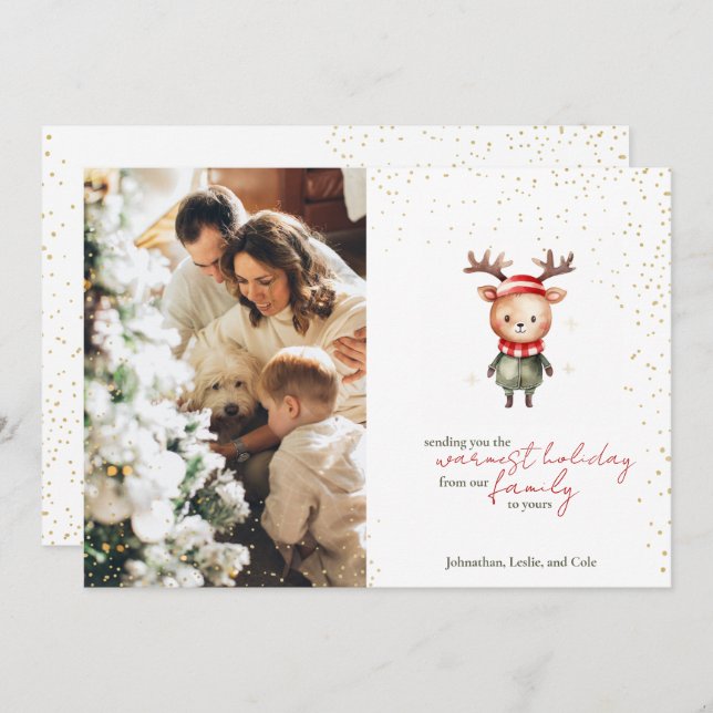 Cute Woodland Reindeer Christmas Elf Holiday Card (Front/Back)