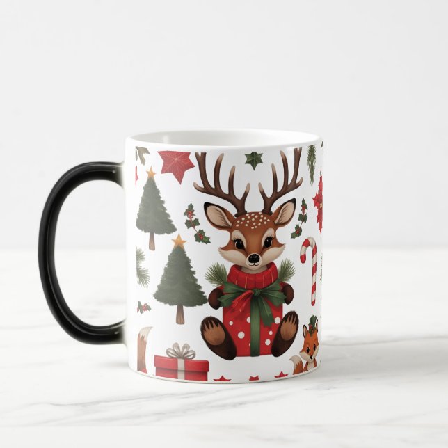 Cute Woodland Reindeer & Fox Christmas Colour  Magic Mug (Left)