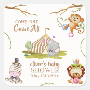 Cute Woodland Safari Animal Circus Baby Shower  Square Sticker