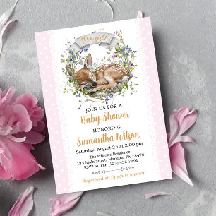 Cute Woodland Sleeping Doe Baby Shower Invitation