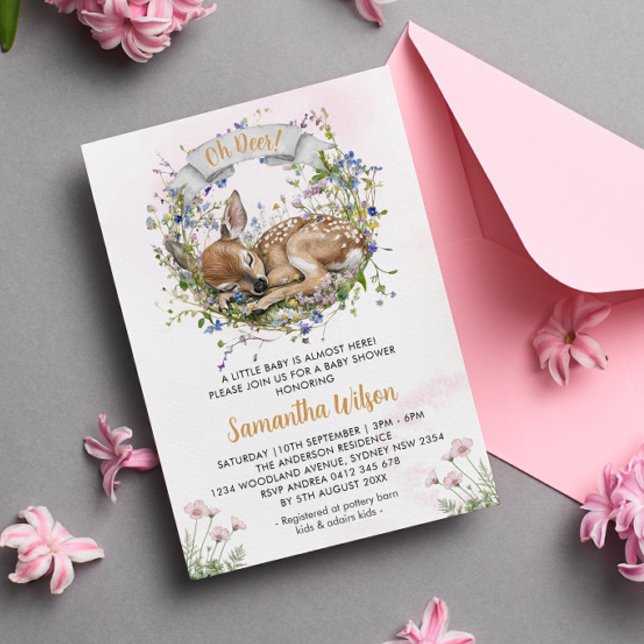 Cute Woodland Sleeping Doe Girl Baby Shower Invitation (Creator Uploaded)