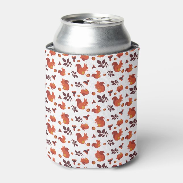 Cute Woodland Squirrel Autumn Pattern Can Cooler (Can Front)