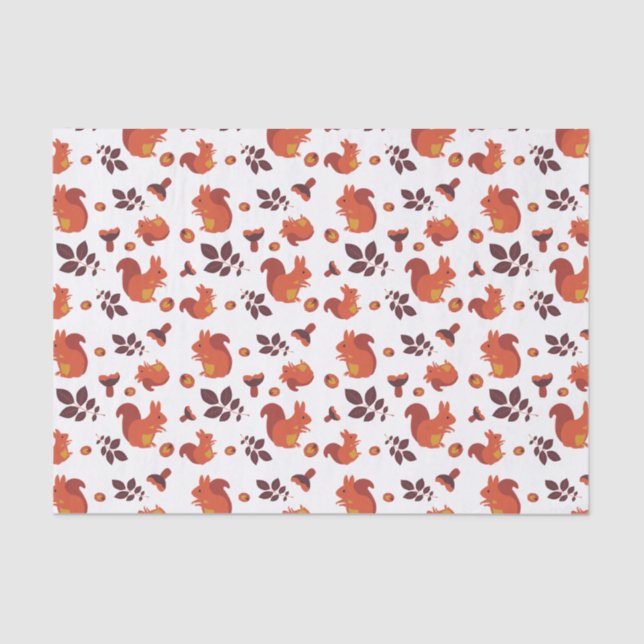 Cute Woodland Squirrel Autumn Pattern Tissue Paper (Front)