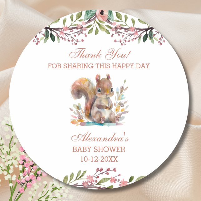 Cute Woodland Squirrel Baby Shower Thank You Class Classic Round Sticker (Creator Uploaded)