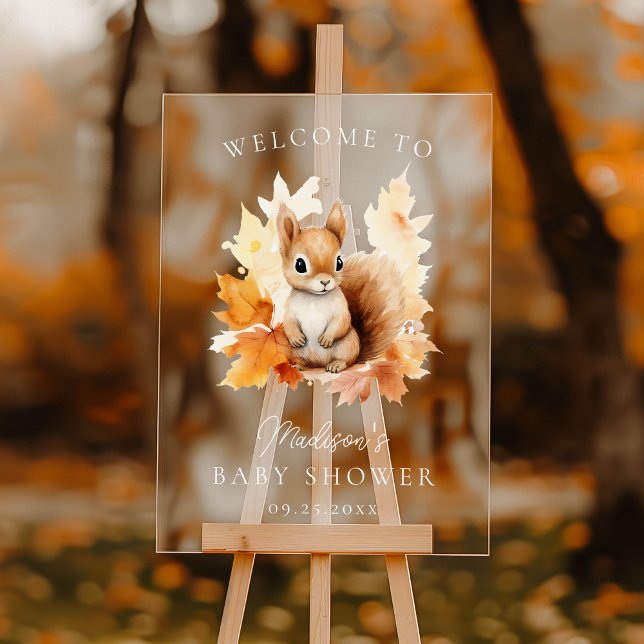 Cute Woodland Squirrel Baby Shower Welcome Acrylic Sign (Creator Uploaded)