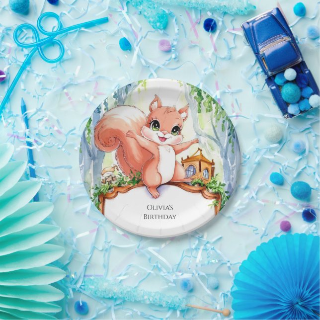 Cute Woodland Squirrel Birthday Paper Plate (Party)
