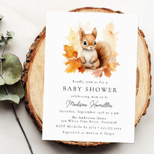 Cute Woodland Squirrel Fall Baby Shower Invitation
