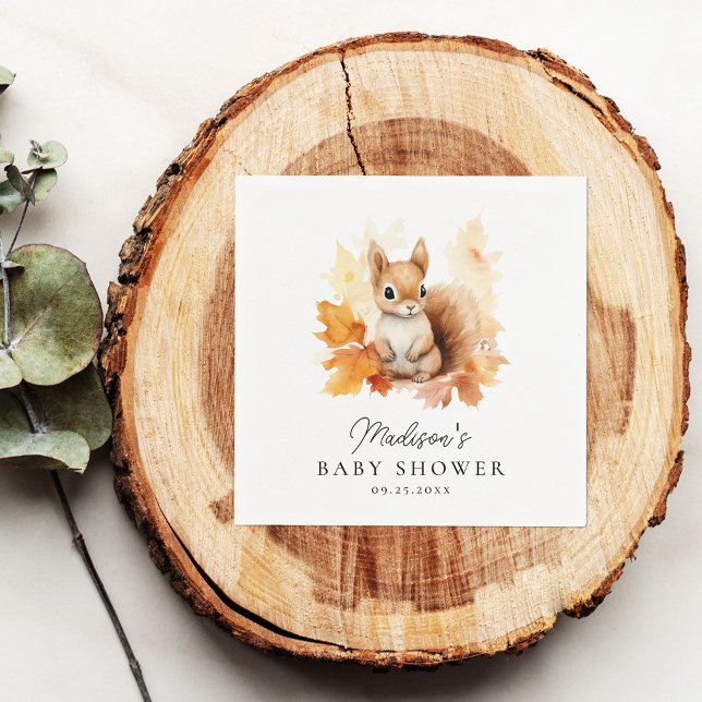 Cute Woodland Squirrel Fall Baby Shower Napkin (Creator Uploaded)
