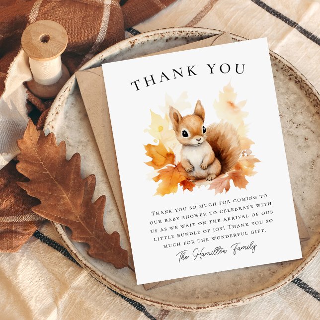Cute Woodland Squirrel Fall Baby Shower Thank You Card (Creator Uploaded)