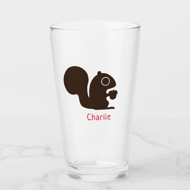 Cute Woodland Squirrel with Nut Personalised Glass (Front)