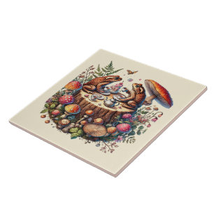 Cute woodland tea party frogs tile