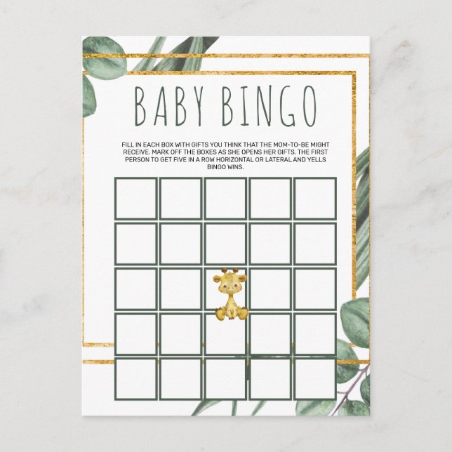 Cute Woodland Teddy Bear Baby Shower Bingo Card (Front)