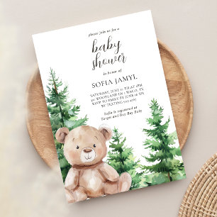 Cute Woodland Teddy Bear Baby Shower Invitation