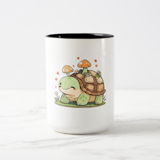 Cute Woodland Turtle Cottagecore Kawaii Design Two-Tone Coffee Mug