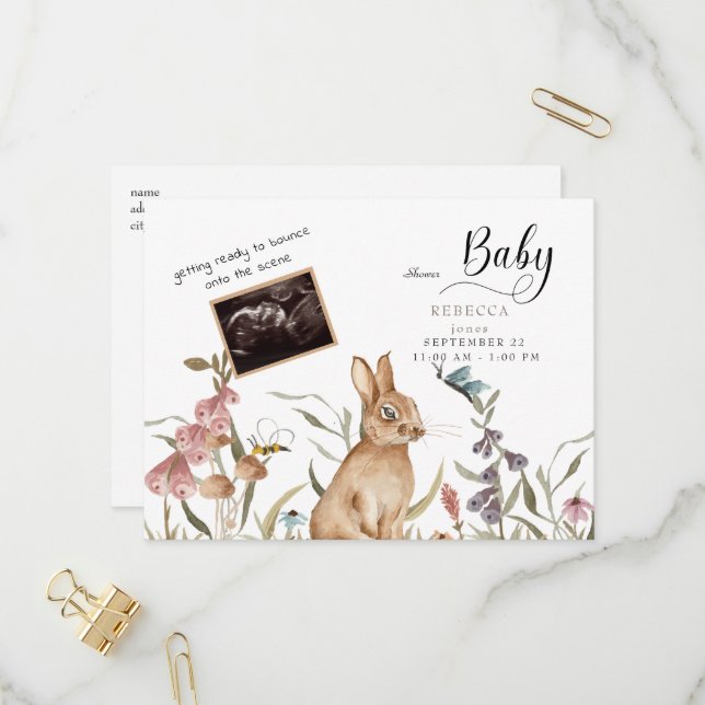 Cute Woodland Ultrasound Baby Shower  Invitation Postcard (Front/Back In Situ)