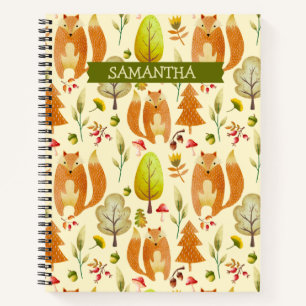 Cute Woodland Watercolor Fox Pattern Fall Foliage Notebook