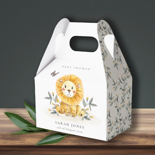 Cute Woodland Watercolor Lion Foliage Baby Shower Favour Box (Creator Uploaded)