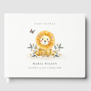Cute Woodland Watercolor Lion Foliage Baby Shower Guest Book