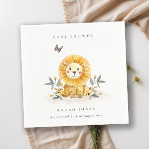 Cute Woodland Watercolor Lion Foliage Baby Shower Napkin