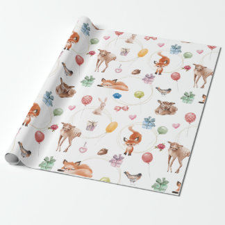 Cute Woodland Watercolor Party Animals Wrapping Paper