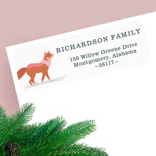 Cute Woodland Winter Fox Ice Skating Address (Cute Woodland Winter Fox Ice Skating Address Label)