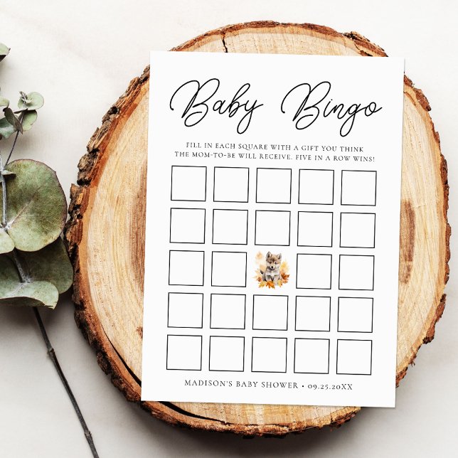 Cute Woodland Wolf Baby Shower Bingo Card (Creator Uploaded)