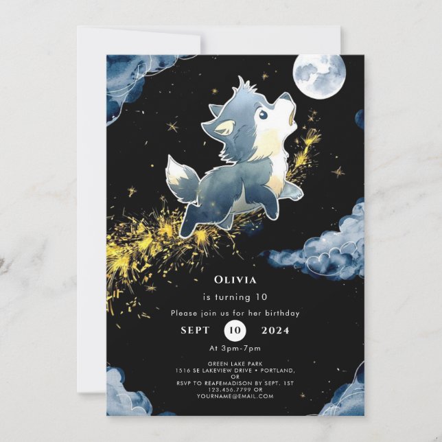 Cute Woodland Wolf Birthday Invitation (Front)