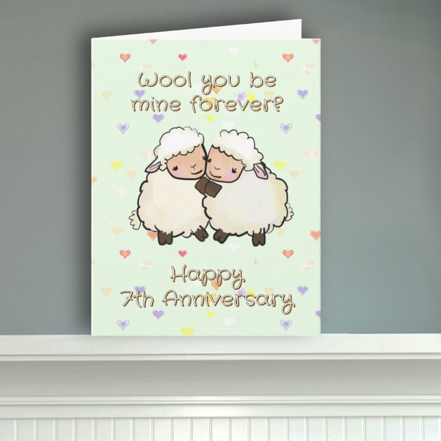 Cute Wool Sheep 7th Wedding Anniversary Be Mine Card (Creator Uploaded)