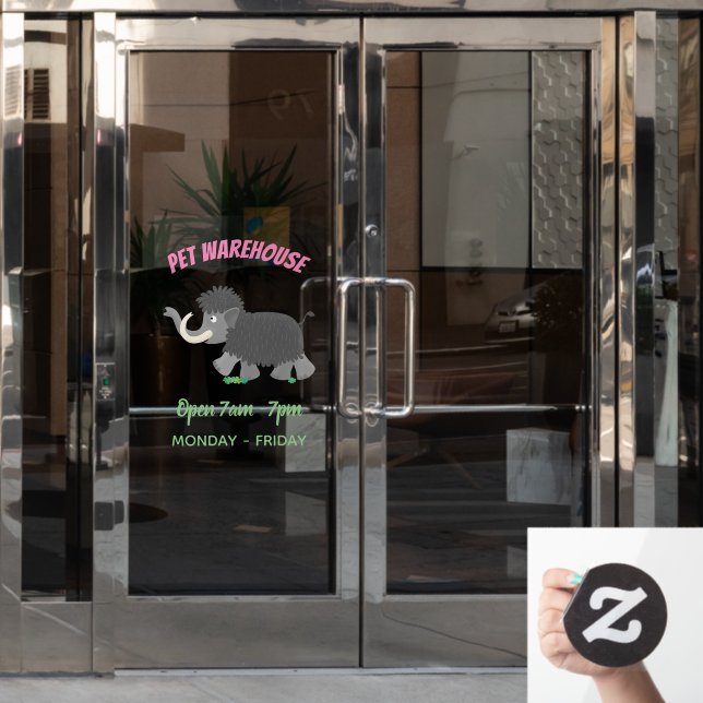 Cute woolly mammoth cartoon illustration  (Office Door)